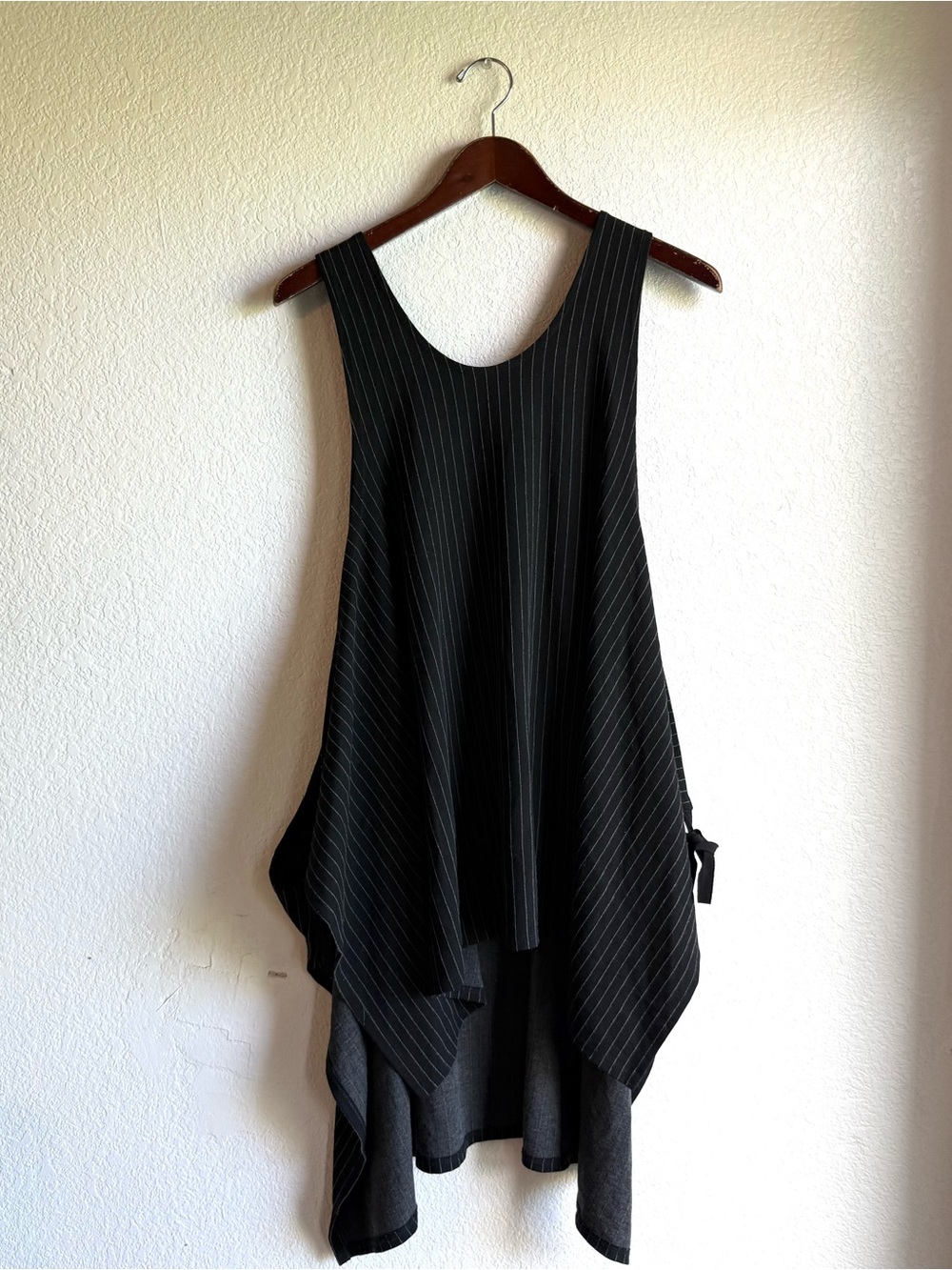 Bryn Walker Womens Apron Top Black White Stripe Tie Asymmetrical Size Medium